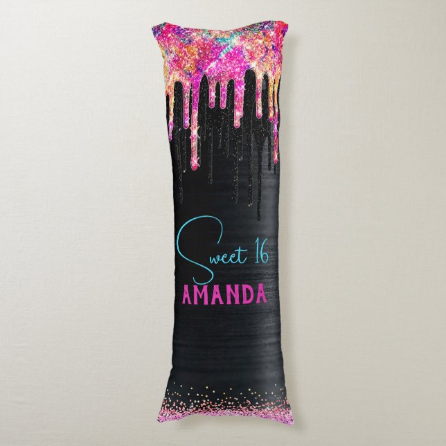 Cojín Monograma de cumpleaños de purpurina negro lindo u (Frente vertical)