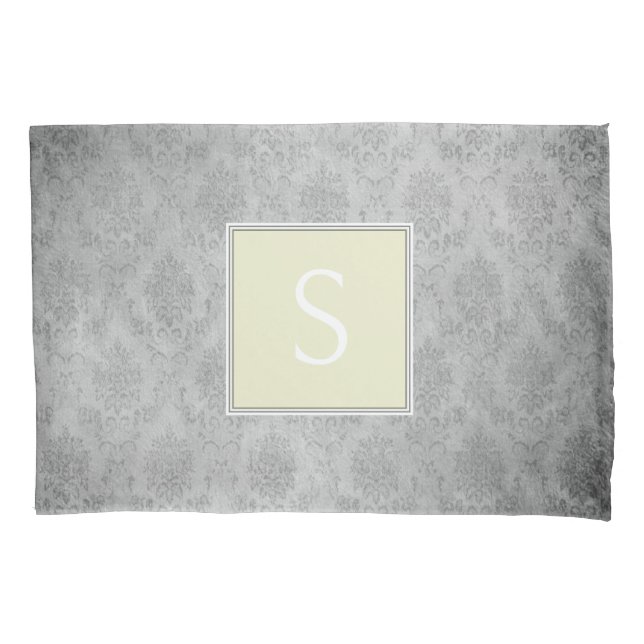 Cojín Monograma de la funda de almohada amarilla de Dama (Anverso)