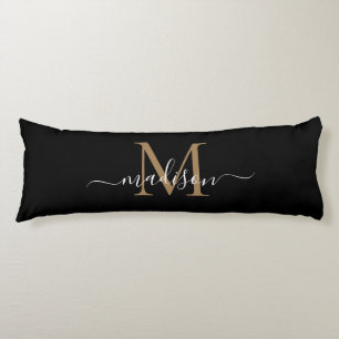 Cojín Monograma de oro negro simple guión femenino elega
