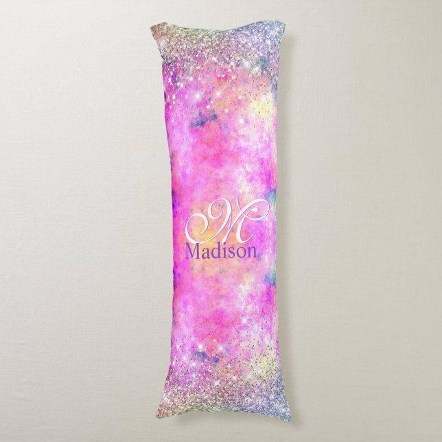 Cojín Monograma de purpurina de imitación plateada con i (Frente vertical)