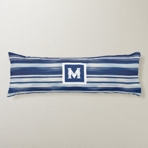 Cojín Monograma de rayas azules y blancas