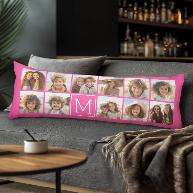 Cojín Monograma del Personalizado de Collage de fotos ro (Custom Body Pillow)