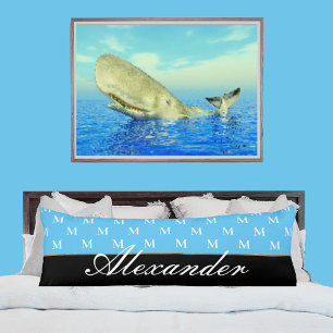 Cojín Monograma negro moderno luz blanca azul