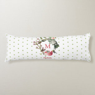 Cojín Monograma Vintage Floral y puntos de Polka de mari