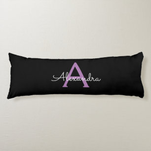 Cojín Morado Black Script Girly Monograma Nombre