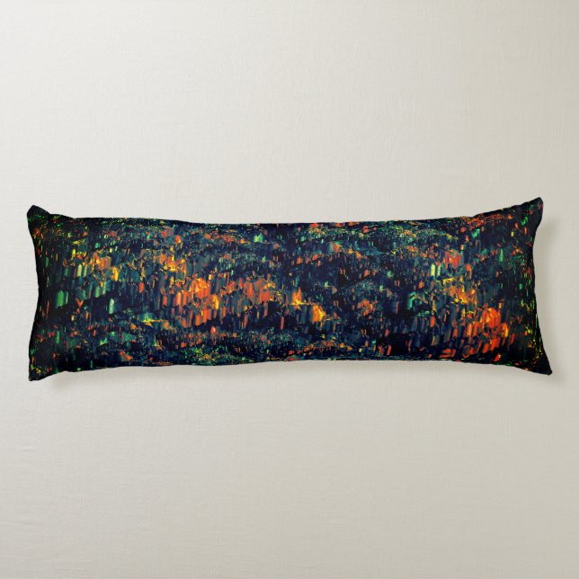 Cojín Mosaico abstracto de fogata desplazada sobre verde (Reverso)