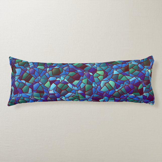 Cojín Mosaico de azul y verde lila salpicado o ahumado (Anverso)