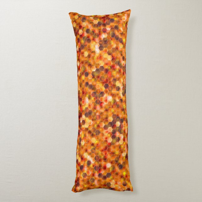 Cojín Mosaico de hexágonos en puntos en tonos rojos tira (Atrás (Vertical))