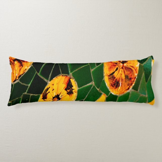 Cojín Mosaico español verde y amarillo (Anverso)