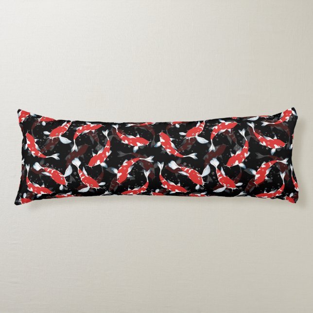 Cojín Motif De Repetición Rojo Y Negro | Patrón de peces (Anverso)