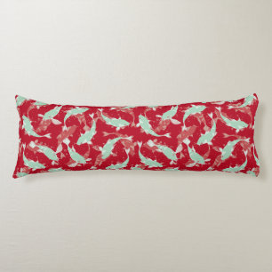 Cojín Motif De Repetición Rojo Y Verde   Patrón de peces