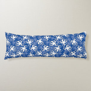 Cojín Motif Repetidor Blanco Y Azul   Patrón Octopus