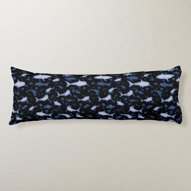 Cojín Motif Repetidor Negro Y Azul | Patrón de tiburón (Anverso)