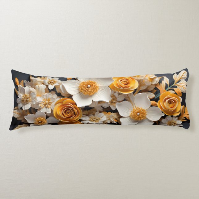 Cojín naranja 3D y floral blanca (Anverso)