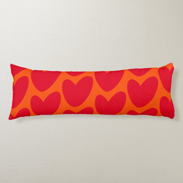 Cojín Naranja retro con corazones rojos Groovy (Anverso)