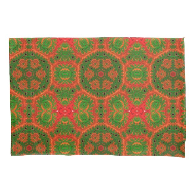 Cojín Naranja y funda de almohada de Kaleidoscopio Verde (Anverso)
