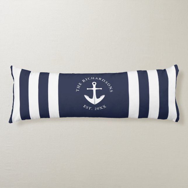 Cojín Nautical Anchor Strin Navy Blue and White (Anverso)