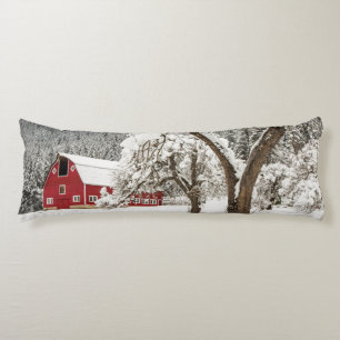 Cojín Nieve fresca en granero rojo