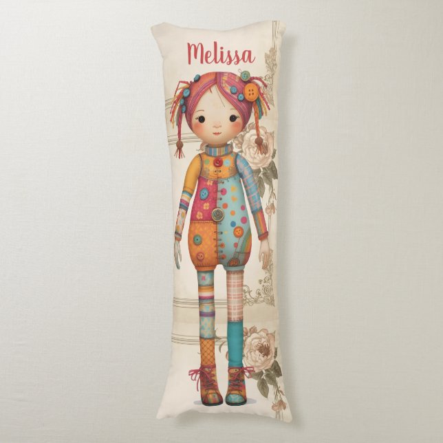 Cojín Niña de tela patchwork (Frente vertical)