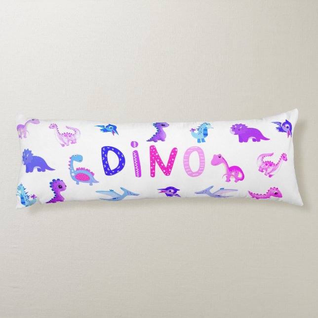 Cojín Niña Rosa y Morada Bebé Dino Pillow Corporal (Reverso)