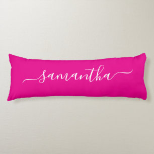 Cojín Nombre con elegante letra script rosa caliente y b