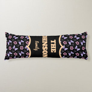 Cojín Nombre de familia personalizado mariposa floral la