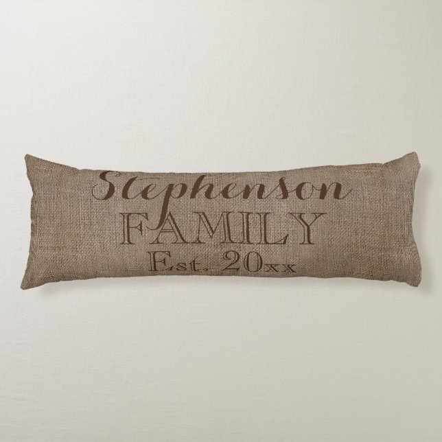 Cojín Nombre familiar Burlap Rustic (Anverso)