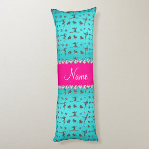 Cojín Nombre personalizado gimnasia turquesa plateada