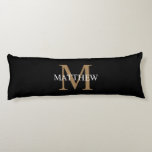 Cojín Nombre personalizado Monograma negro<br><div class="desc">Crea tu propia almohada de cuerpo redondo negro personalizada con tu nombre y monograma personalizados.</div>