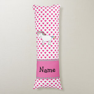 Cojín Nombre personalizado unicornio corazones rosados