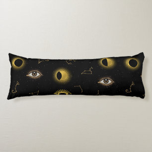 Cojín Ojo Celestial Negro Oro y Ojo Zodiaco Luna