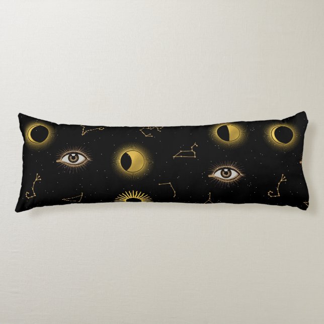 Cojín Ojo Celestial Negro Oro y Ojo Zodiaco Luna (Anverso)