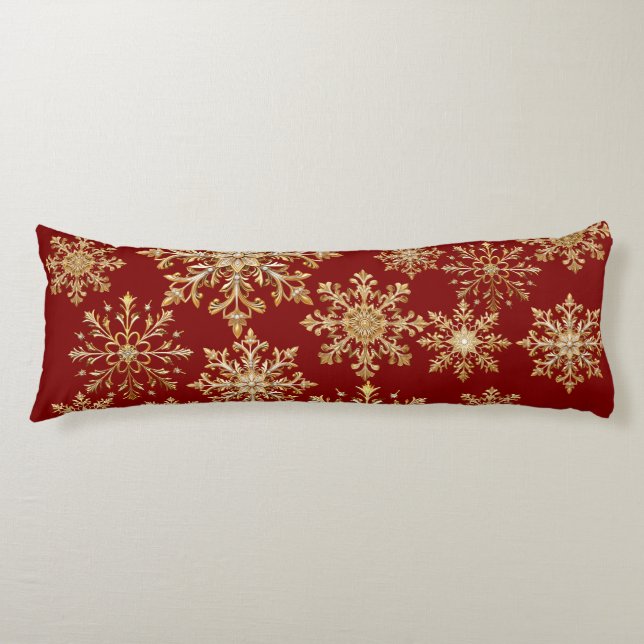 Cojín Oro de Navidad y copo de nieve rojo  (Anverso)