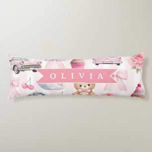 Cojín Oso de peluche rosa coqueto personalizado retro li