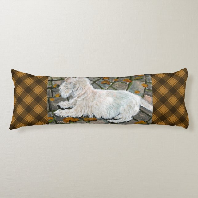 Cojín Otoño deja a Westie en patio (Anverso)