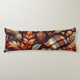 Cojín Otoño Plaid Leaves Naranja Patrón negro