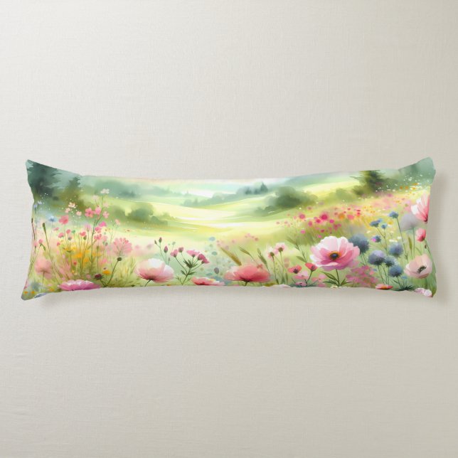 Cojín Paisaje de pradera de flores silvestres pastel (Anverso)
