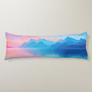 Cojín Paisaje panorámico "Dunlach" rosa y azul marino A