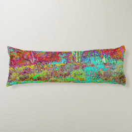 Cojín Paisaje psicodélico de Oro Otoño y Jardín de Aqua