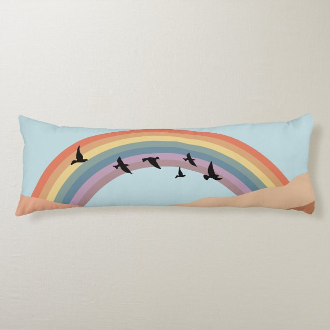 Cojín Paisaje Resumen Árboles forestales Arcoiris y Aves (Anverso)