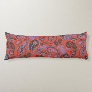 Cojín Paisley Linocut Vivid Naranja Purple