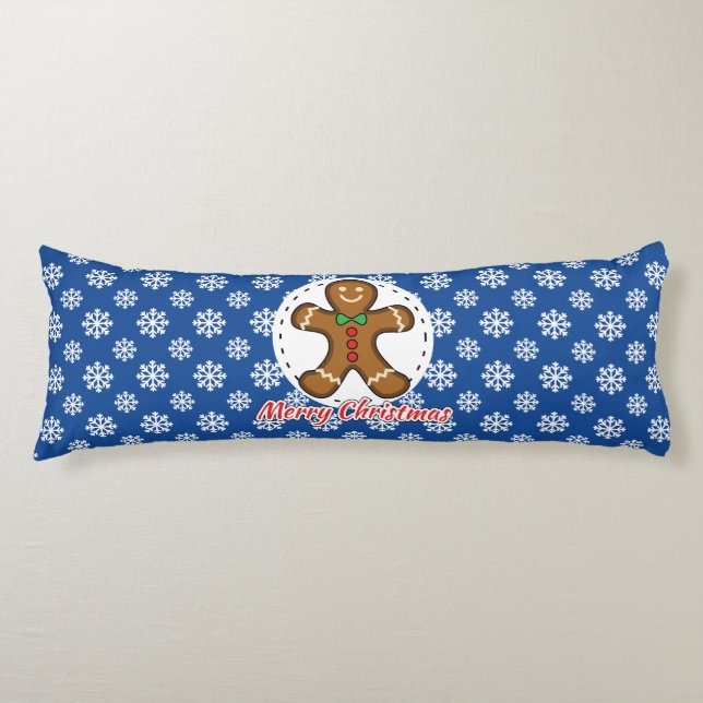 Cojín Pan de jengibre - Patrón de copos de nieve azules  (Anverso)