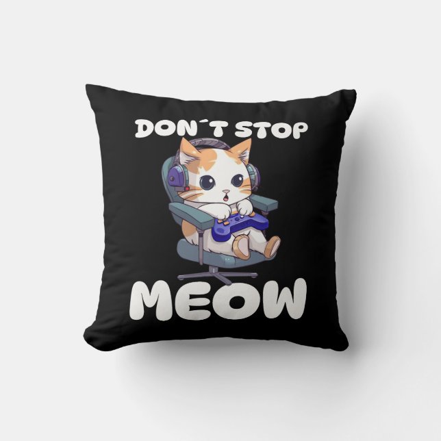 Cojín para amantes de los videojuegos y los gatos. (Anverso)