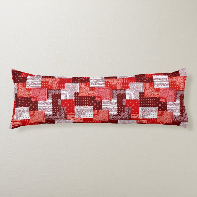 Cojín Parche de bandana roja de patchwork de diseño pais (Anverso)