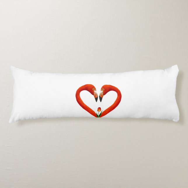 Cojín Pareja rosa de flamenco en blanco (Anverso)