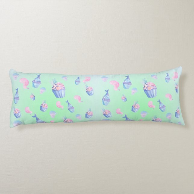 Cojín Pastel de tarta dulce y sirena Chica feliz cumplea (Reverso)