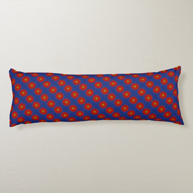 Cojín Pato en azul con caleidoscopio rojo (Reverso)