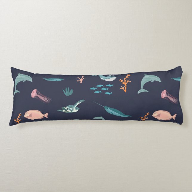 Cojín Patrón azul de los animales acuáticos del océano (Anverso)