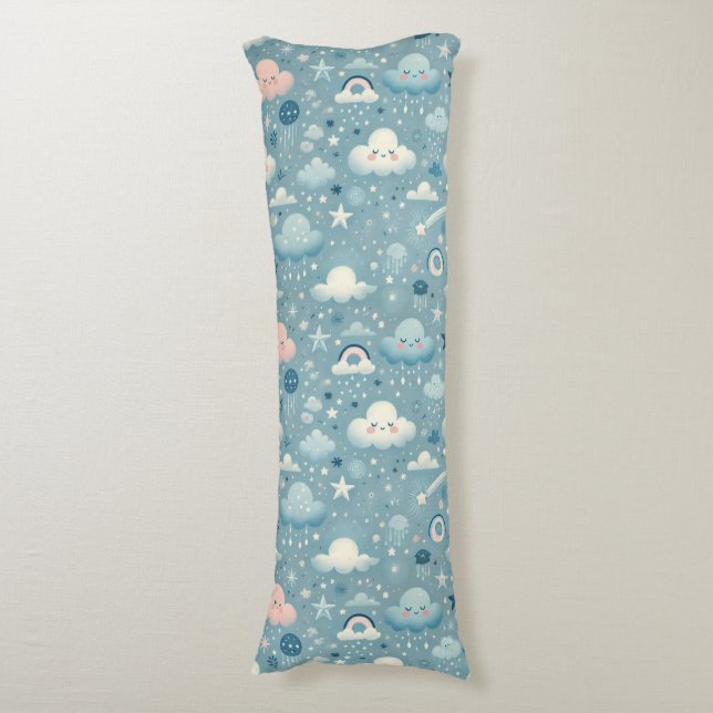 Cojín Patrón caprichoso de cielo con nubes, estrellas -  (Frente vertical)