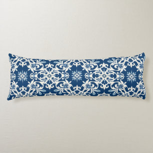Cojín Patrón de adorno boho en blanco-azul vintage